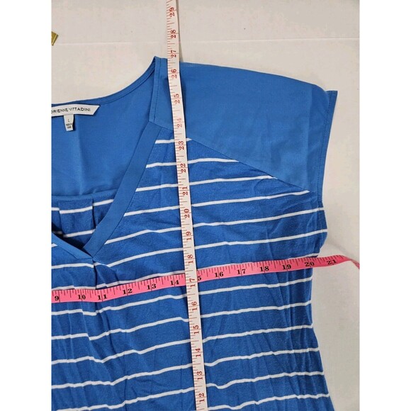 Adrienne Vittadini Blue With White Stripes Mixed Media Blouse Size L - Picture 5 of 5